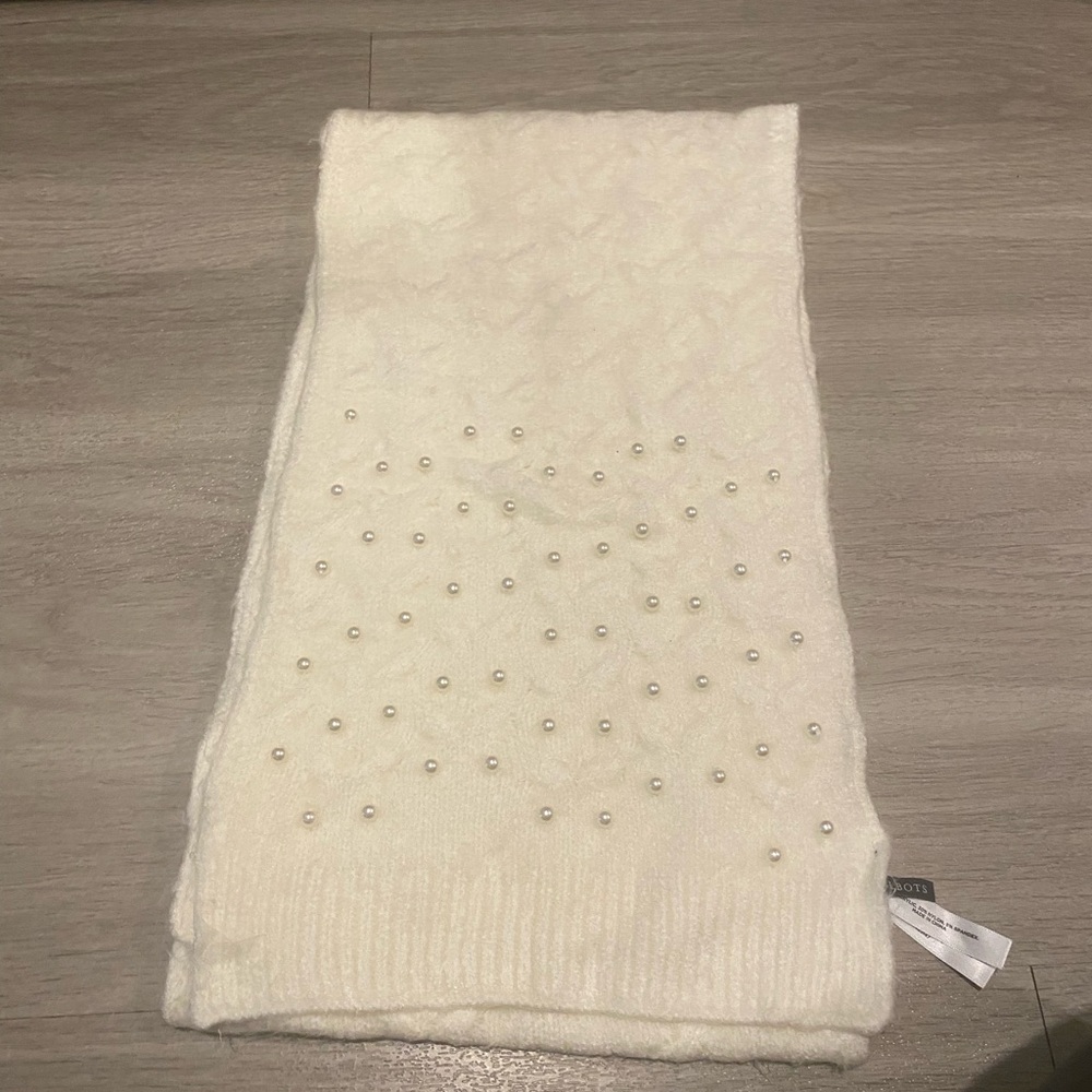 Talbots Cream Scarf with Pearl Details